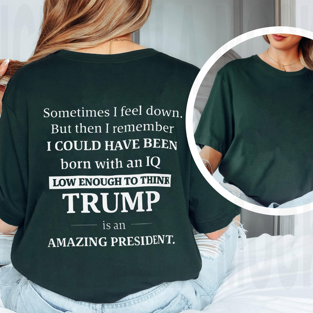 Sometimes I feel down. But then I remember I COULD HAVE BEEN born with an IQ LOW ENOUGH TO THINK TRUMP is an AMAZING PRESIDENT.Unisex T-shirt/Crewneck/Hoodie
