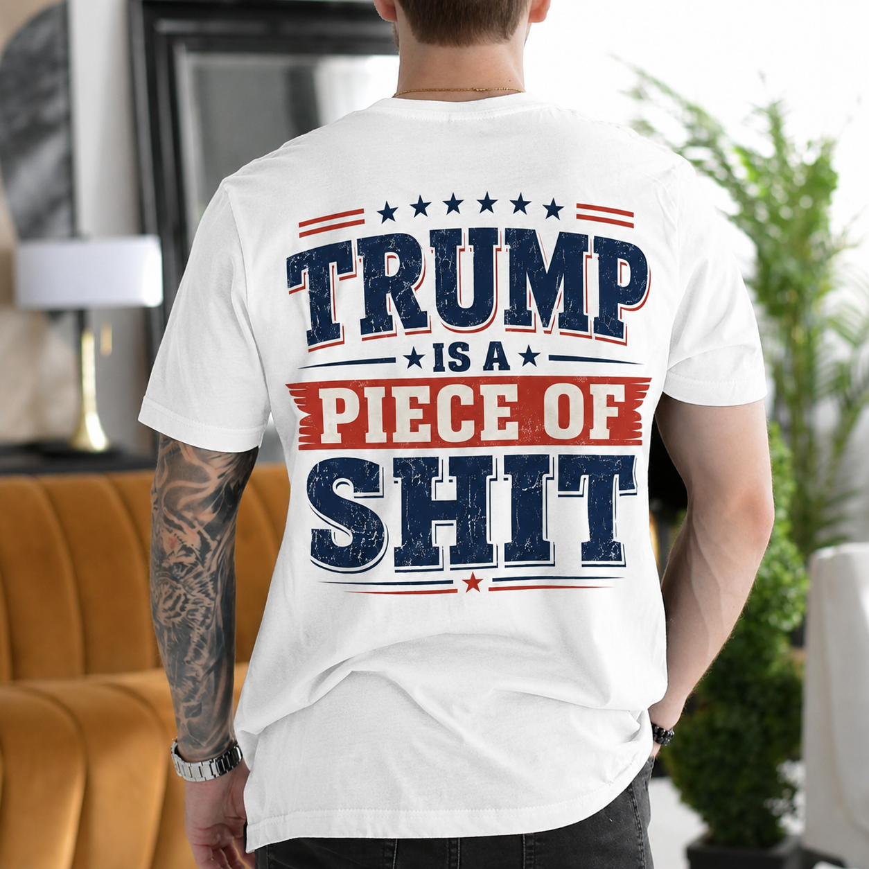 Trump Is a Piece of Shit Anti-Trump Political Satire Unisex T-shirt/Crewneck/Hoodie - White back print