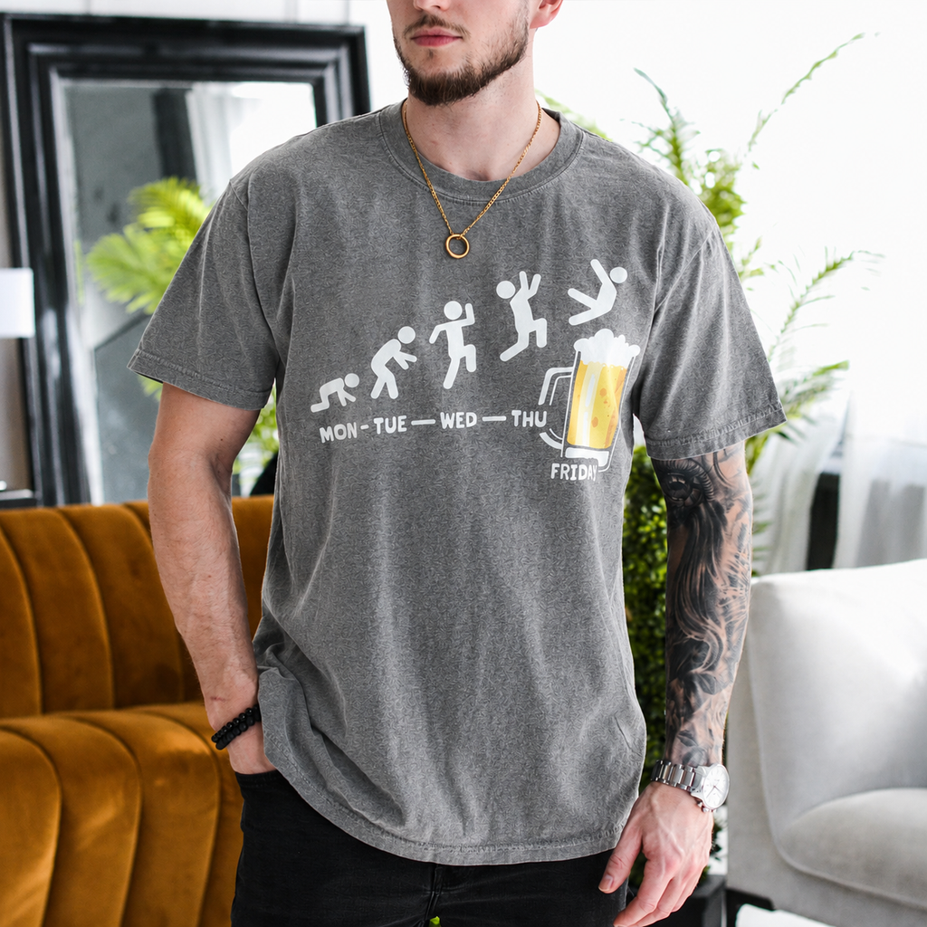 Funny Work Week Shirt, Monday Tuesday Wednesday Thursday Friday Beer Weekend Countdown Gift Unisex T-shirt/Crewneck/Hoodie - Gray