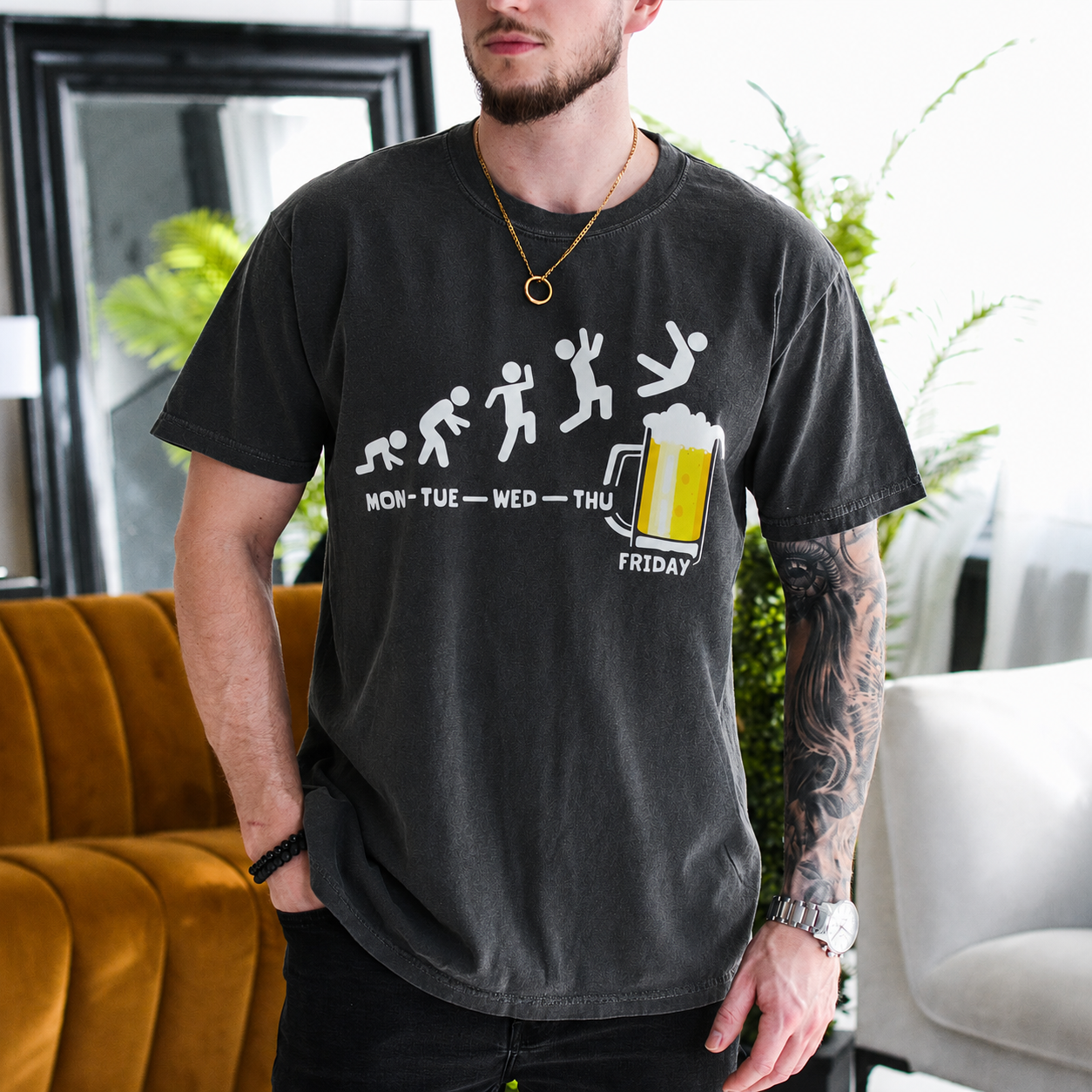 Funny Work Week Shirt, Monday Tuesday Wednesday Thursday Friday Beer Weekend Countdown Gift Unisex T-shirt/Crewneck/Hoodie - Pepper